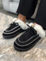 Black Faux Fur Talia Mules